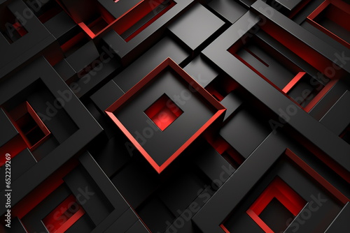 Black and red abstract tech geometric modern background.
