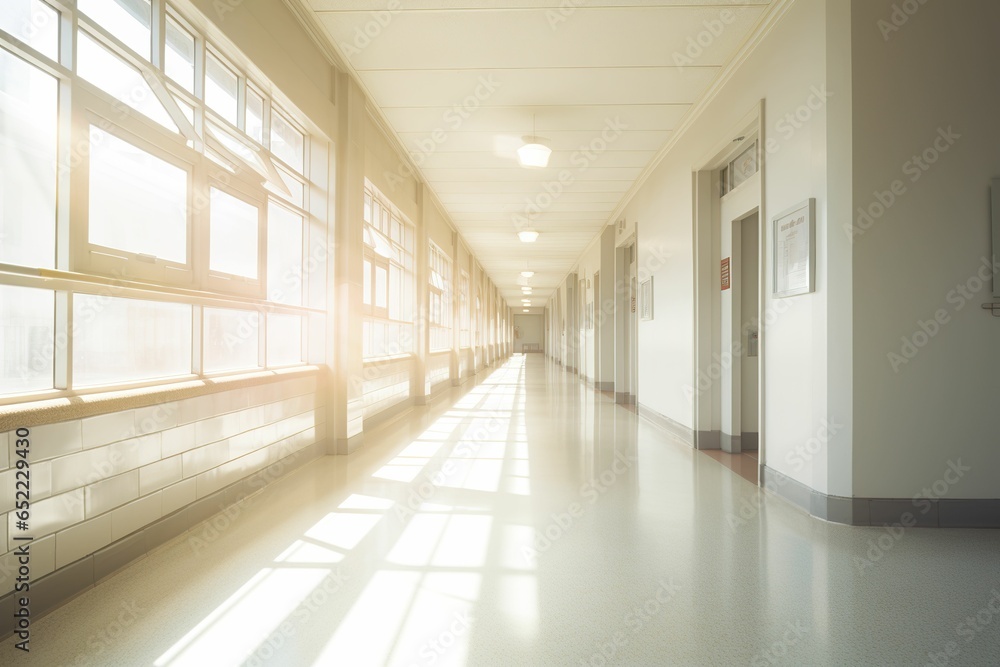 A deserted hospital corridor under bright light, a deserted hospital corridor A deserted hospital corridor under bright light, a deserted hospital corridor
