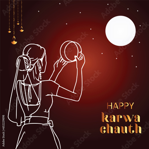 Free vector happy karwa Chauth with decorated puja thali of greeting card background