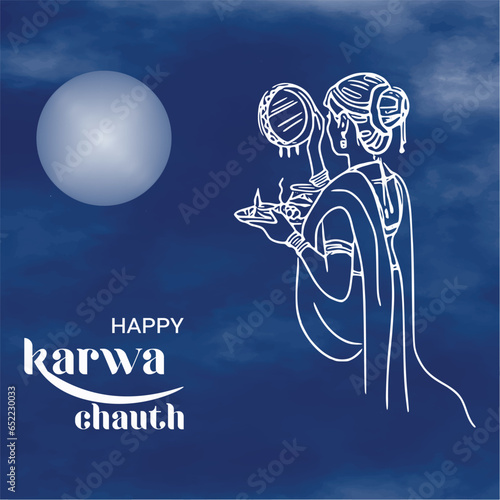Free vector happy karwa Chauth with decorated puja thali of greeting card background