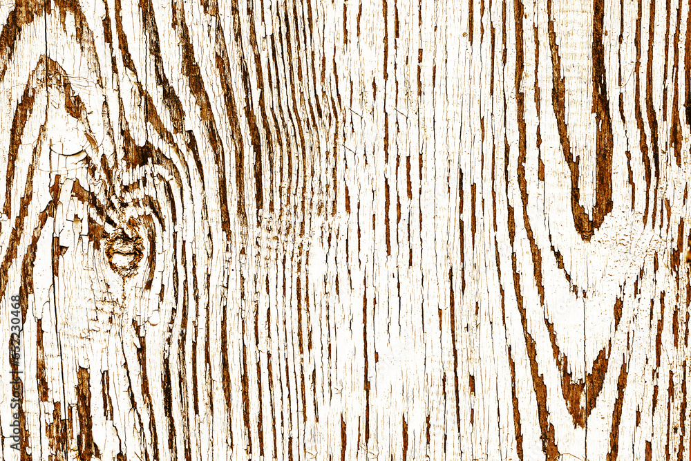 White paint brown wood background. Paint desk texture. Cracked wooden