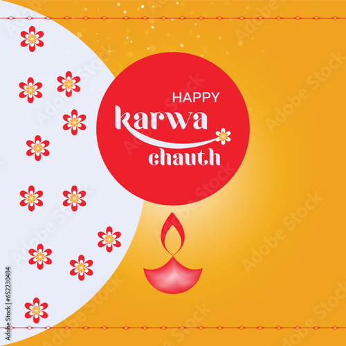 Free vector happy karwa Chauth with decorated puja thali of greeting card background