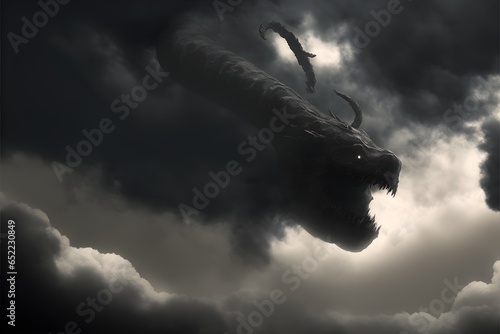 A Leviathan flying through dark clouds sinister giant creature menacing lighting 3d render unreal engine 8k detailed 
