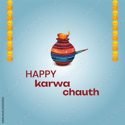 Free vector happy karwa Chauth with decorated puja thali of greeting card background
