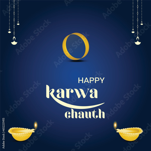 Free vector happy karwa Chauth with decorated puja thali of greeting card background