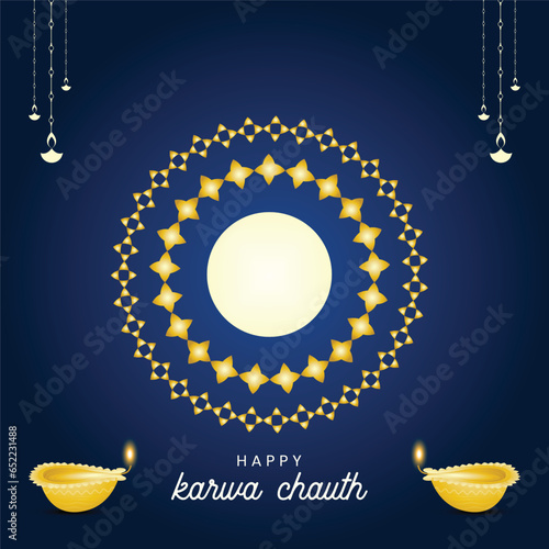 Free vector happy karwa Chauth with decorated puja thali of greeting card background