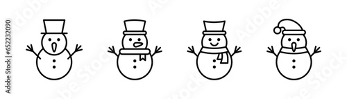 Snowman icon in line. Outline snowman icons set. Winter snowman sign in line. Stock vector illustration