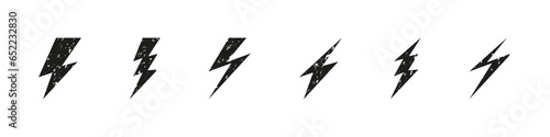 Lightning thunderbolt icon in grunge vector style. Flash thunder bolt electrical symbol collection.