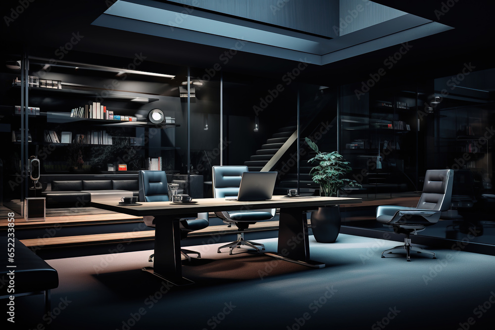 Dark and cold tone modern style office space interior