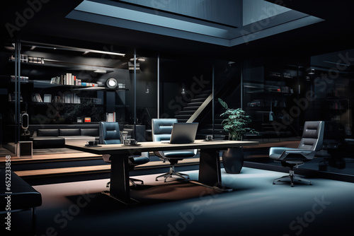 Dark and cold tone modern style office space interior
