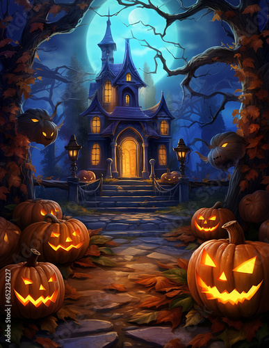 Spooky halloween house, creepy halloween mansion