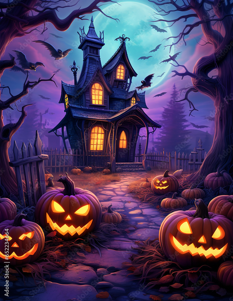 Spooky halloween house, creepy halloween mansion