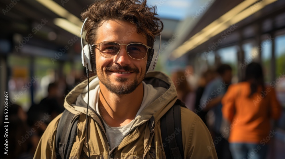 A man is waiting at a bus stop. Generative AI A man is waiting at a bus stop. Generative AI