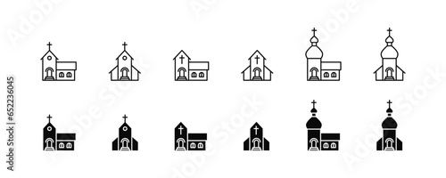 Church vector outline icon set. House of God symbol, building with cross collection.