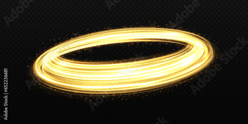 Magic sparkling rings. Luminous swirl circles of particles. Glowing round lines effect.