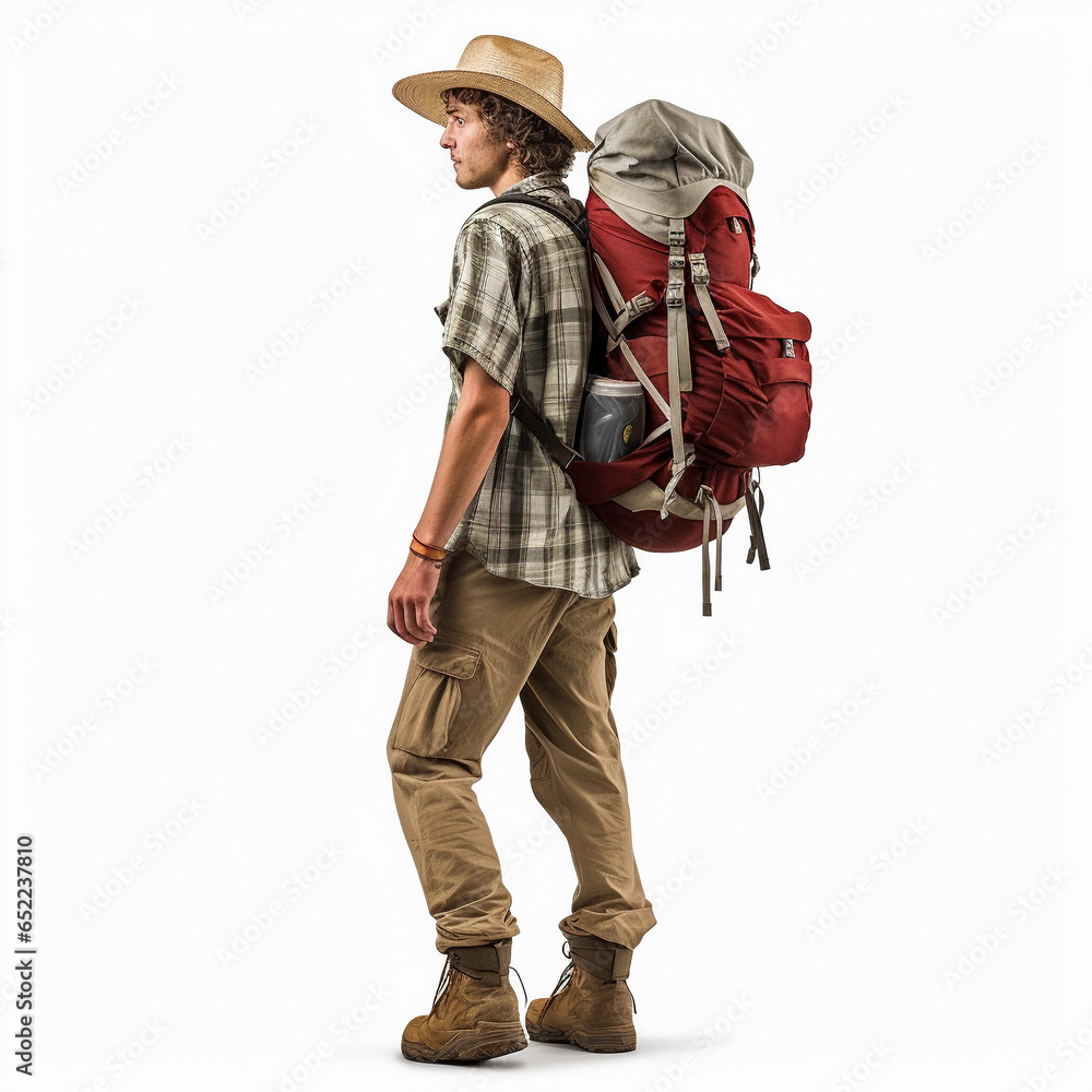 Portrait of male backpacker, isolated on white, transparent background Portrait of male backpacker, isolated on white, transparent background