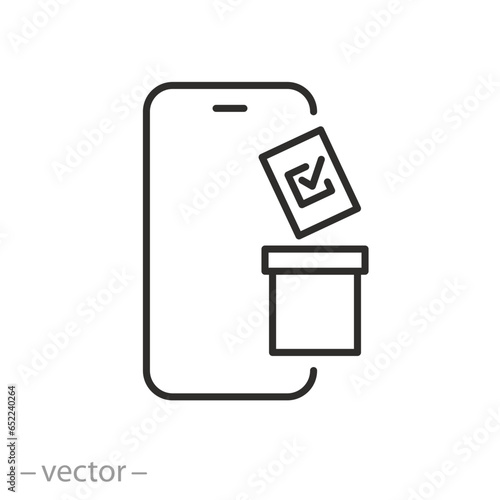 online voting icon, phone with ballot box, electronic elections or polling, thin line symbol - editable stroke vector illustration