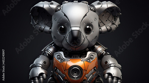 Robot koala against a metallic gray background. AI generative