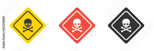 Caution sign. Danger and warning sign icons. Poison toxic biohazard caution skull chemical. Vector illustration.