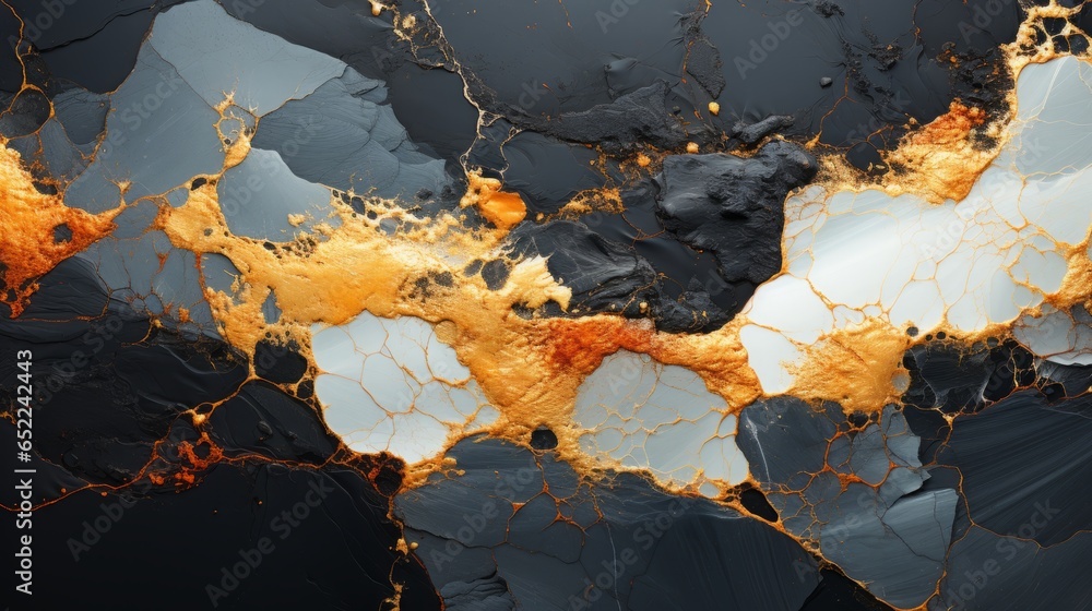 Black and gold abstract background. Liquid marble pattern. 3d illustration. Generative Ai. 