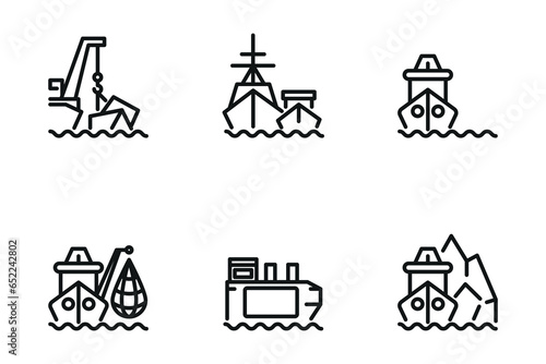 Marine industry linear icons set.