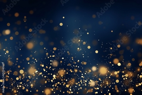 abstract background with Dark blue and gold particle. Christmas Golden light shine particles bokeh on navy blue background. Gold foil texture