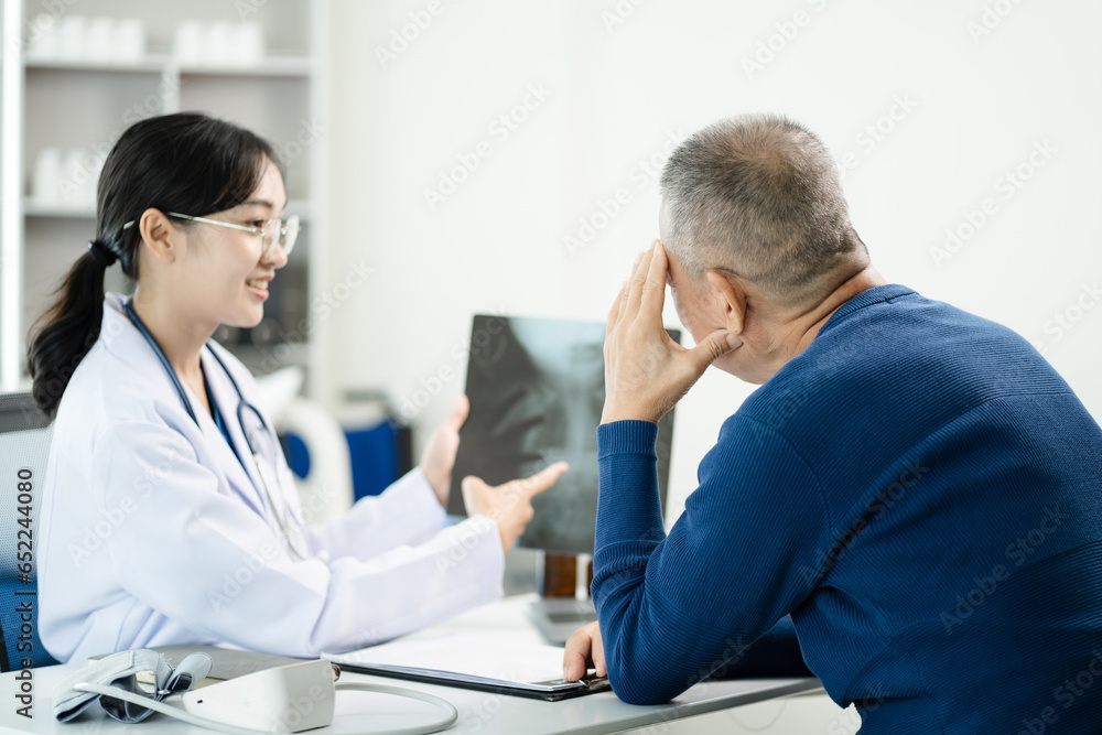Concerned senior old patient, patient talks with healthcare professional. Concerned senior old patient, patient talks with healthcare professional.
