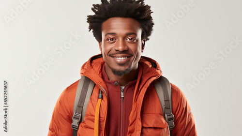 cheerful adult african male teenager backpack casual cloth ready to school concept.generative ai