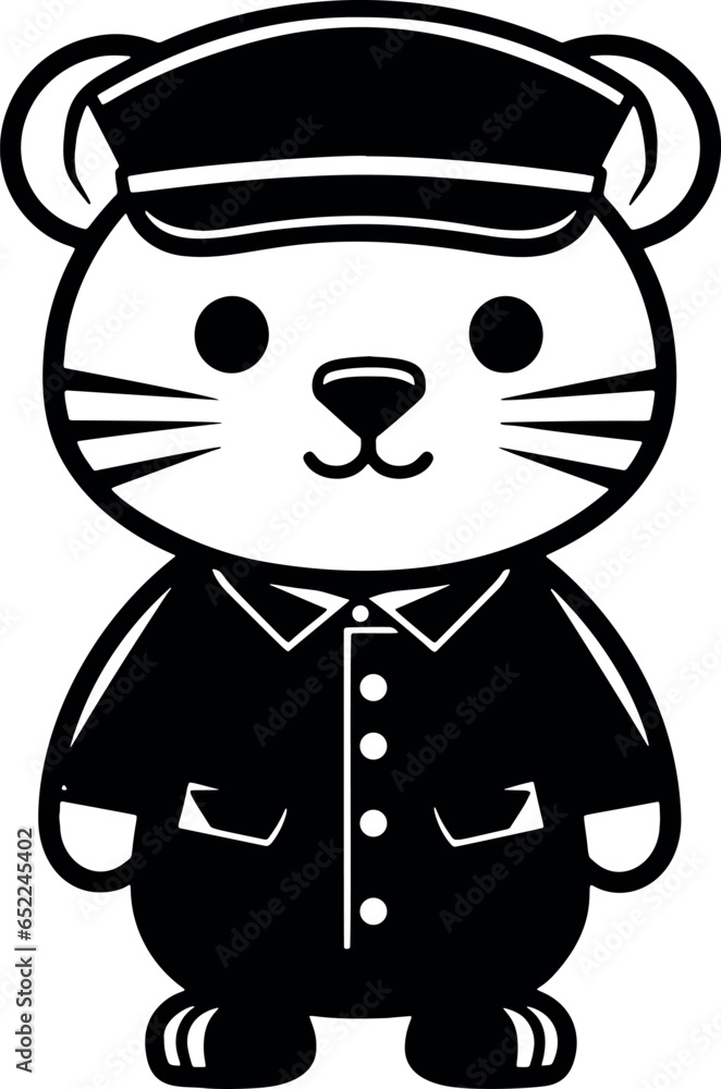 Military mascot mouse, standing tall in a black and white uniform on a transparent background. Generative AI Military mascot mouse, standing tall in a black and white uniform on a transparent background. Generative AI