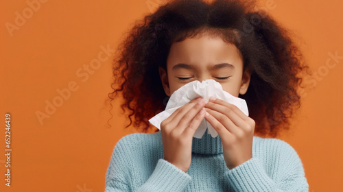 An innocent girl using a tissue in a photo shoot.