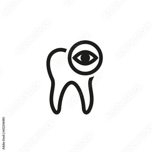 Icon of a human tooth with an eye. Symbol of treatment and examination of teeth and oral cavity.