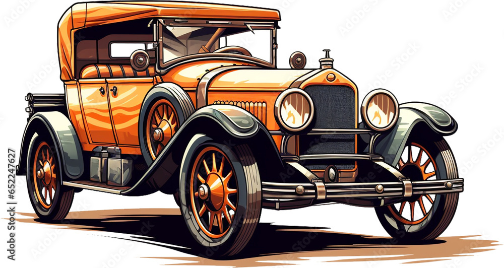 Logo vintage car, Sticker vehicle colorful, Cartoon, illustration.