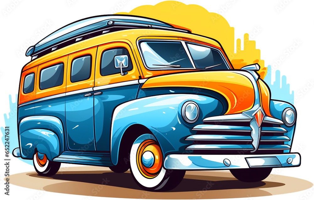 Logo minivan, Sticker vehicle colorful, Cartoon, illustration.