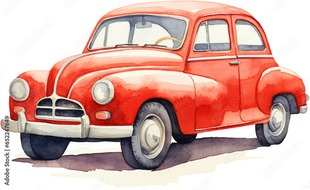 Waercolour cute car, Sticker vehicle colorful, Cartoon, illustration.