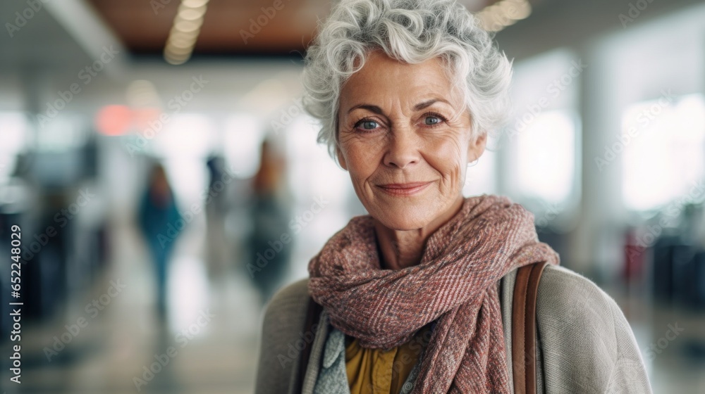 Smiling senior traveler with luggage at the airport. Smiling senior traveler with luggage at the airport.