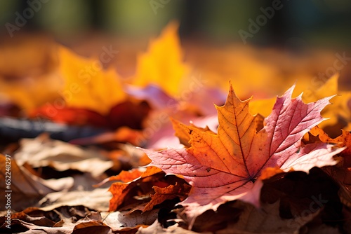 Colorful autumn maple leaves with water drops, colorful autumn background.