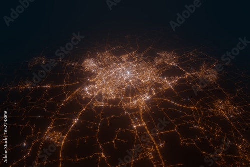 Aerial view on Groningen (Netherlands) from west. Top view on modern city at night from satellite