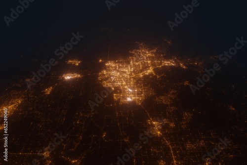 Aerial view on Sacramento (USA) from south. Satellite view on modern city at night