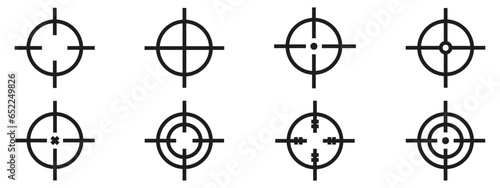 Target icons set. Gun target, focus, crosshair, reticle, viewfinder..
