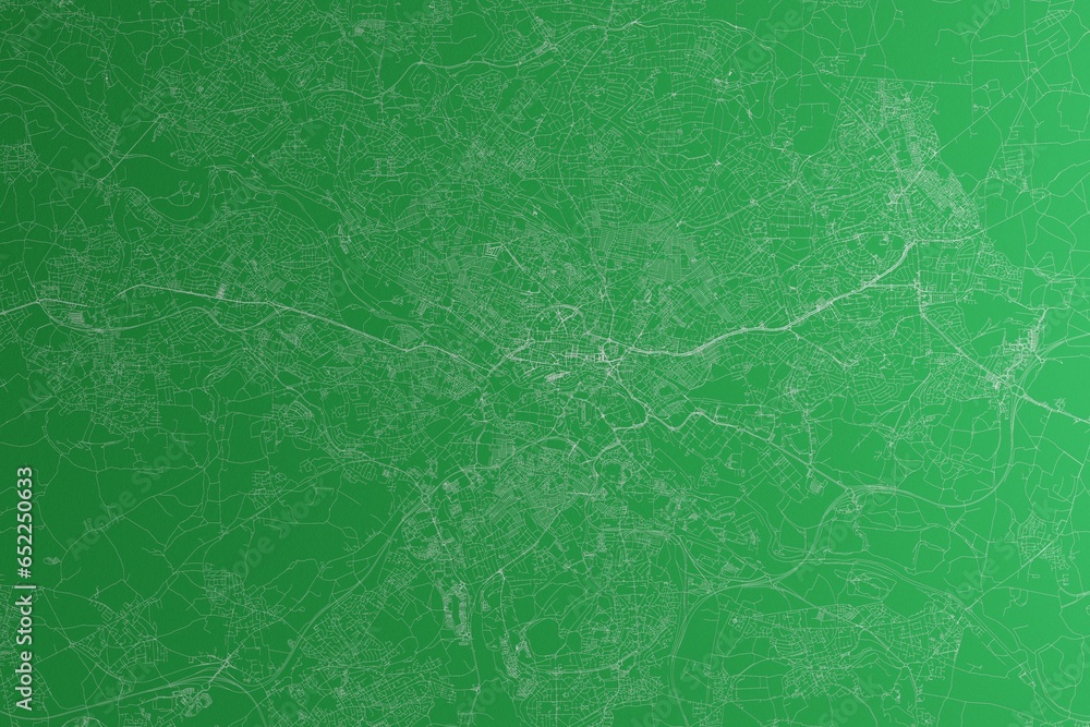 Map of the streets of Leeds (UK) made with white lines on green paper. Rough background. 3d render, illustration Map of the streets of Leeds (UK) made with white lines on green paper. Rough background. 3d render, illustration