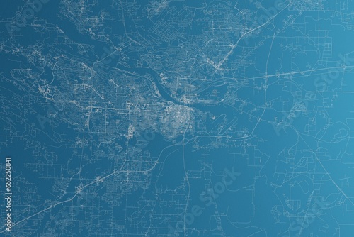 Map of the streets of Little Rock (Arkansas, USA) made with white lines on blue paper. Rough background. 3d render, illustration photo
