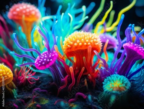 Surreal colorful glowing mushrooms. Abstract image © lukjonis