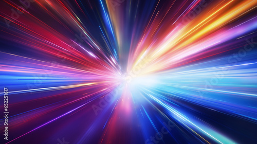 Light speed  hyperspace  space warp background. colorful streaks of light gathering towards the event horizon. ai generative