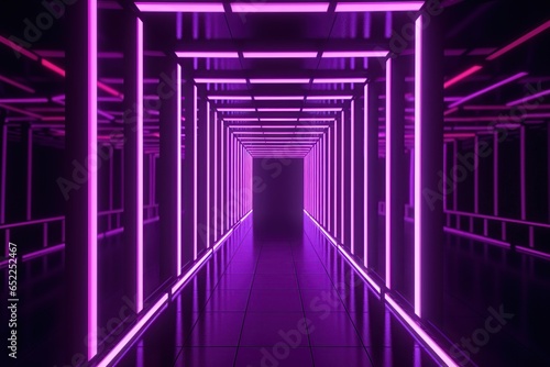 Futuristic corridor with glowing neon lights. 3D rendering