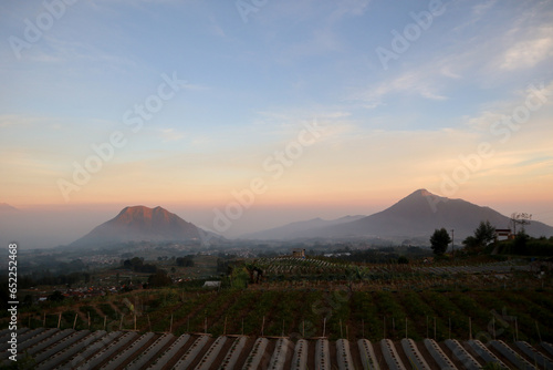 view of the mountain peak at sunrise in the morning