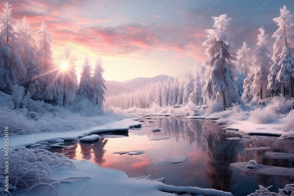 Winter landscape with a river.
