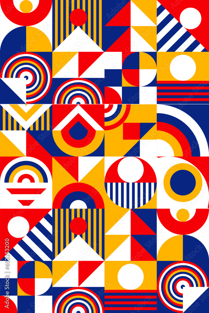 Bauhaus pattern minimal 20s geometric color style with geometry figures and shapes circle, triangle. square. Human psychology and mental health concept illustration. Vector 10 eps