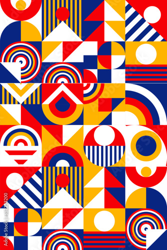 Bauhaus pattern minimal 20s geometric color style with geometry figures and shapes circle  triangle. square. Human psychology and mental health concept illustration. Vector 10 eps