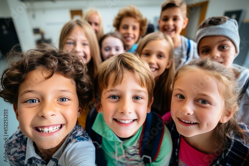 Kids taking a picture together in a co-ed school