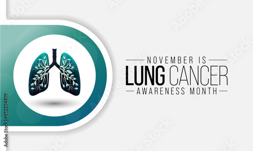 Lung Cancer awareness month is observed every year in November, lungs are two spongy organs in chest that take in oxygen when you inhale and release carbon dioxide when you exhale. Vector illustration